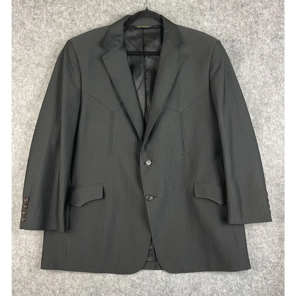 Luskeys Western Blazer Sport Coat Mens‎ 48R Black Striped 2 Button Cowboy
